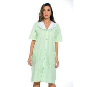 DREAM CREST GREEN WHITE CHECKERED PUCKERED HOUSECOAT ROBE DUSTER SIZE SMALL NWT